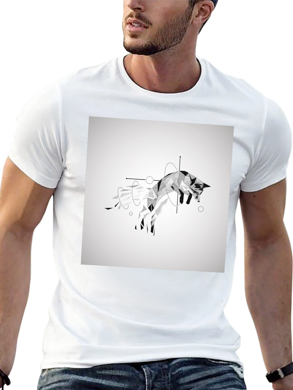 Geometric Fox Black T-Shirt
