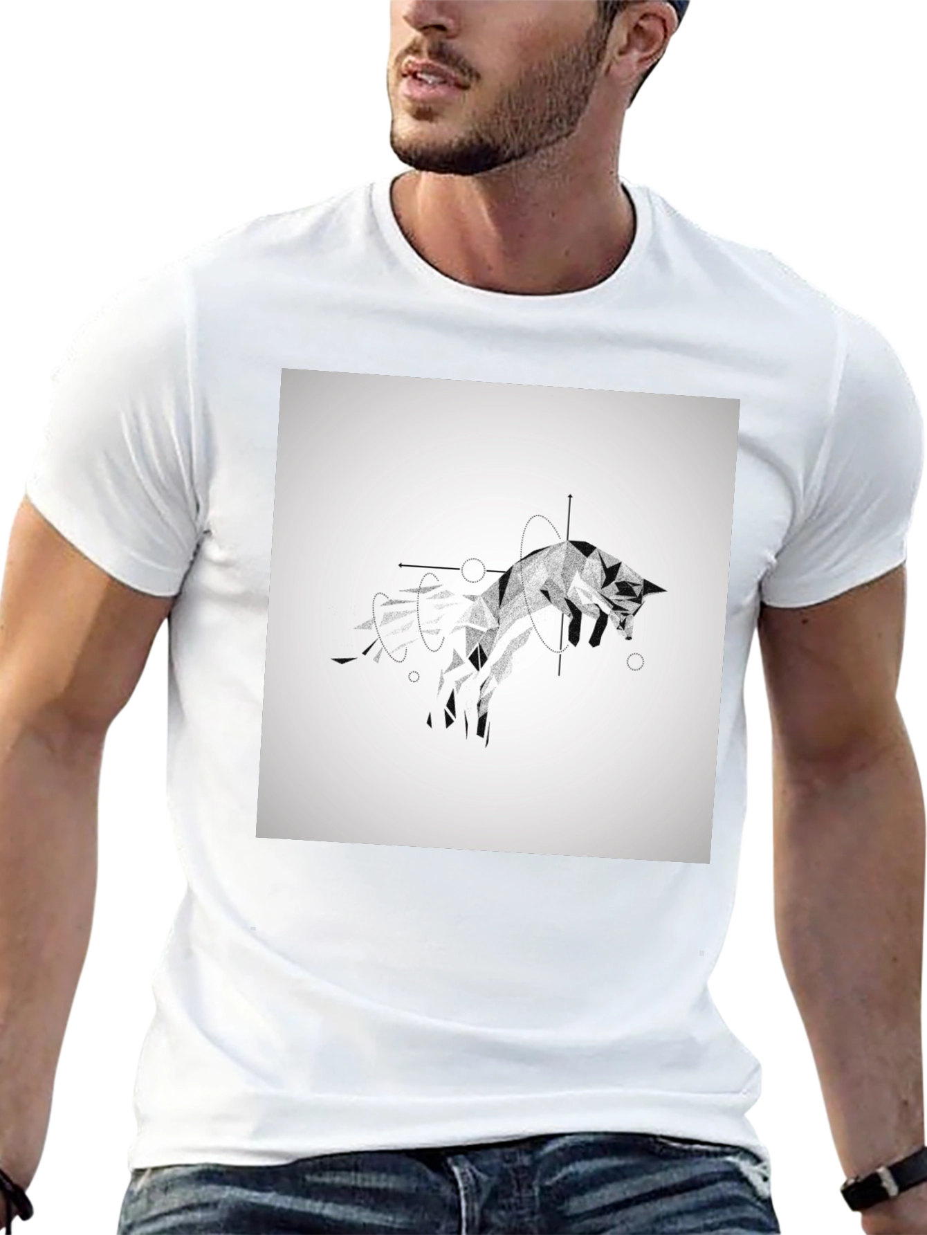 Geometric Fox Black T-Shirt