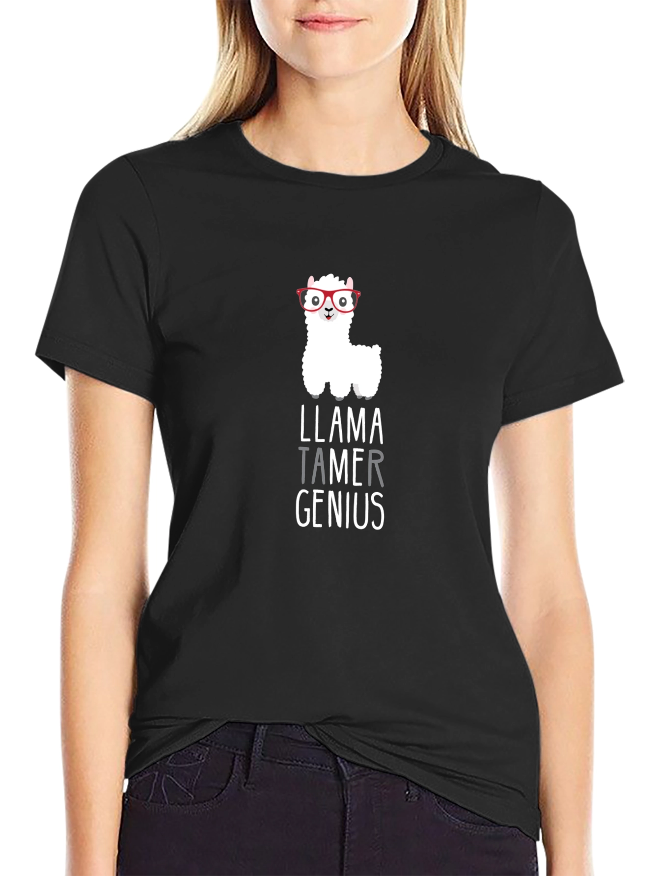 Llama Tamer Genius Graphic T-Shirt - Black