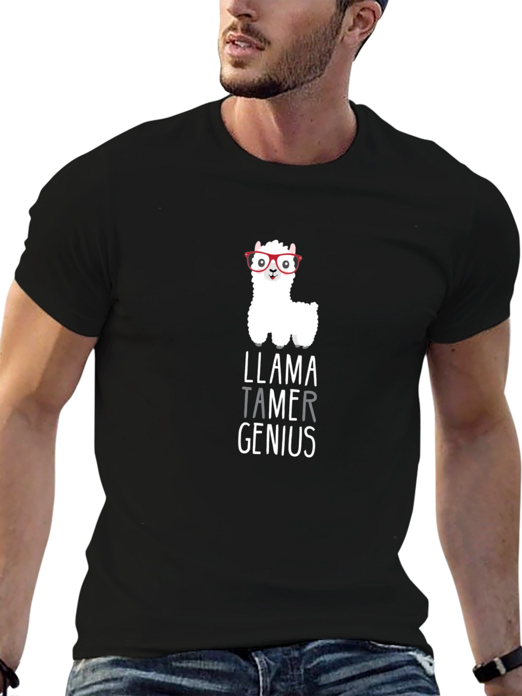 Llama Tamer Genius Graphic T-Shirt - Black