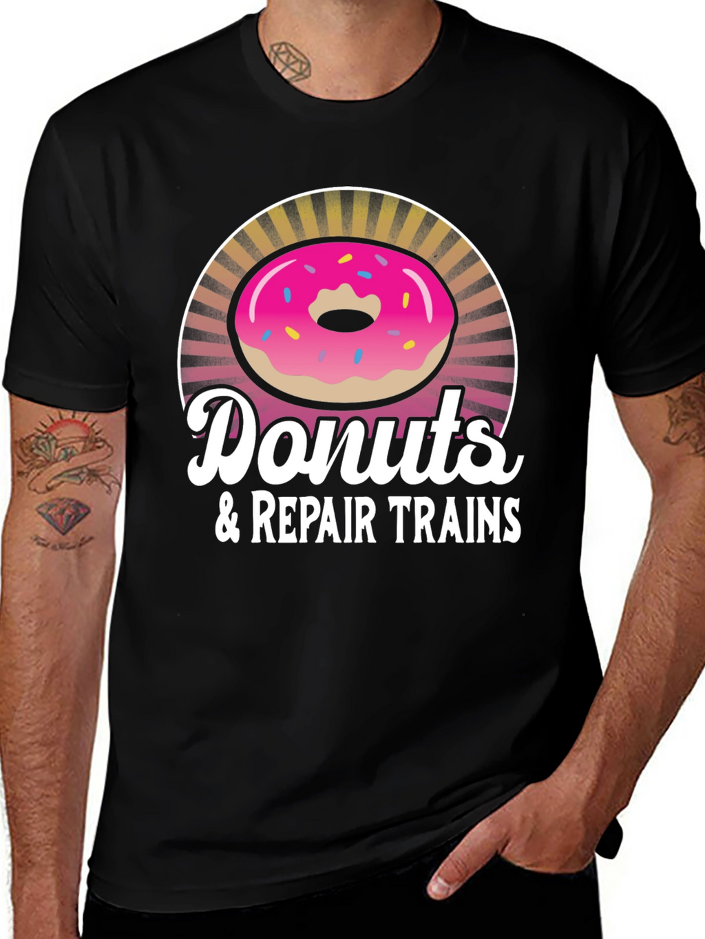 Donuts & Repair Trains Graphic T-Shirt