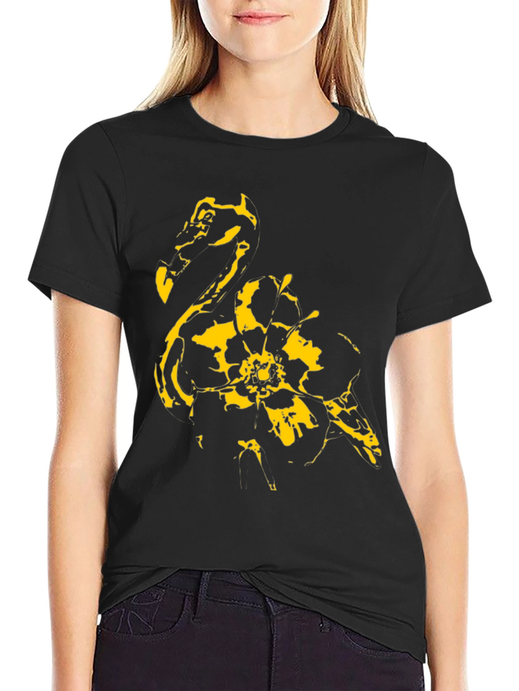Abstract Flamingo Graphic Black T-Shirt