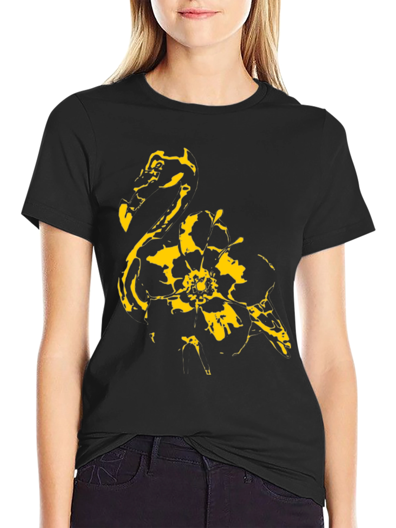 Abstract Flamingo Graphic Black T-Shirt