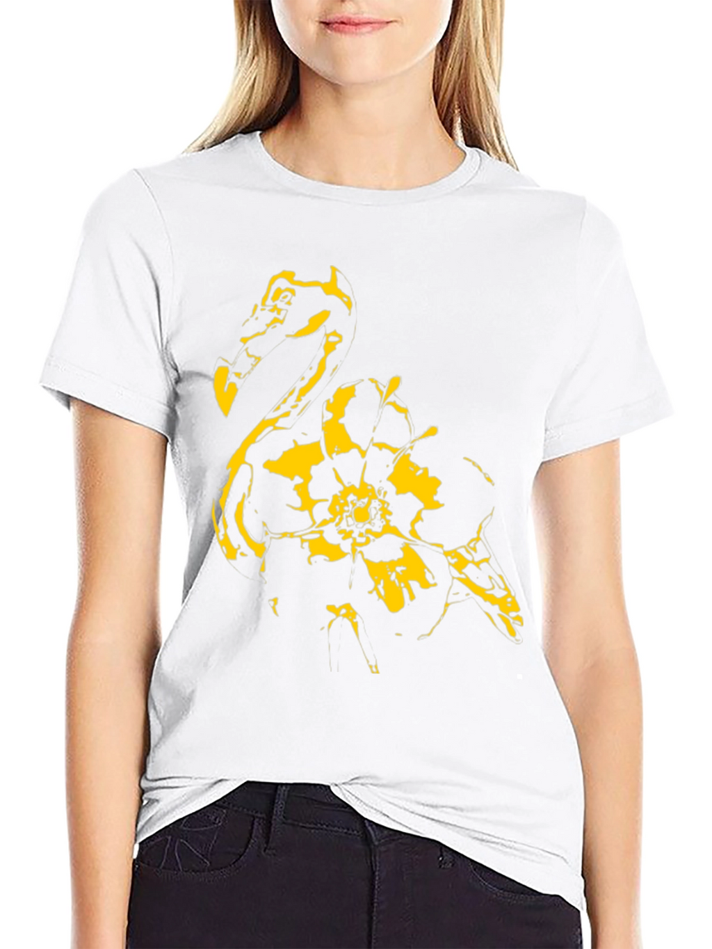 Abstract Flamingo Graphic Black T-Shirt