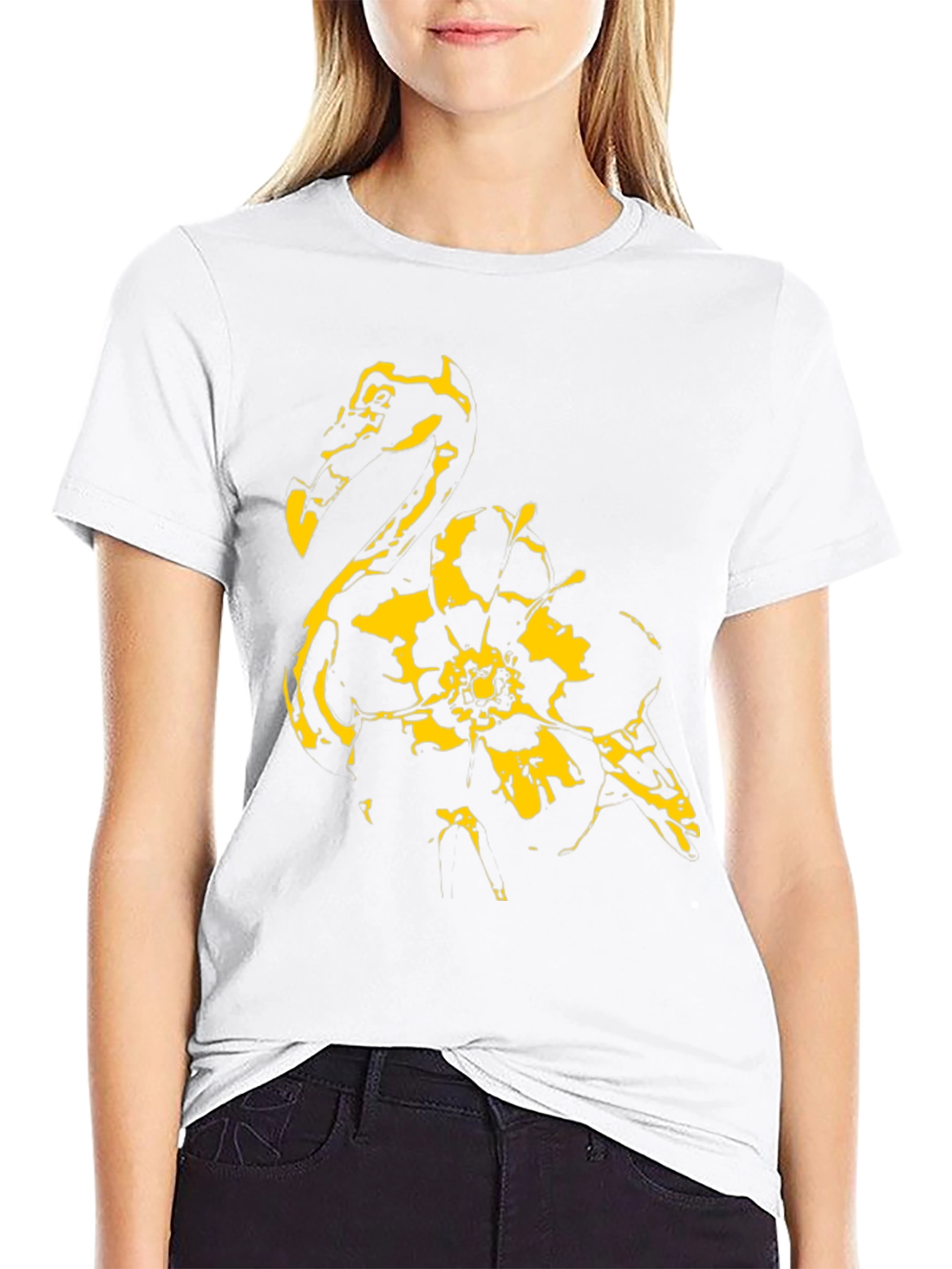 Abstract Flamingo Graphic Black T-Shirt
