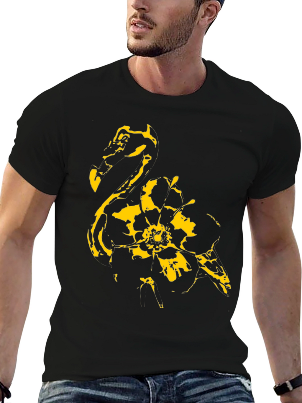 Abstract Flamingo Graphic Black T-Shirt
