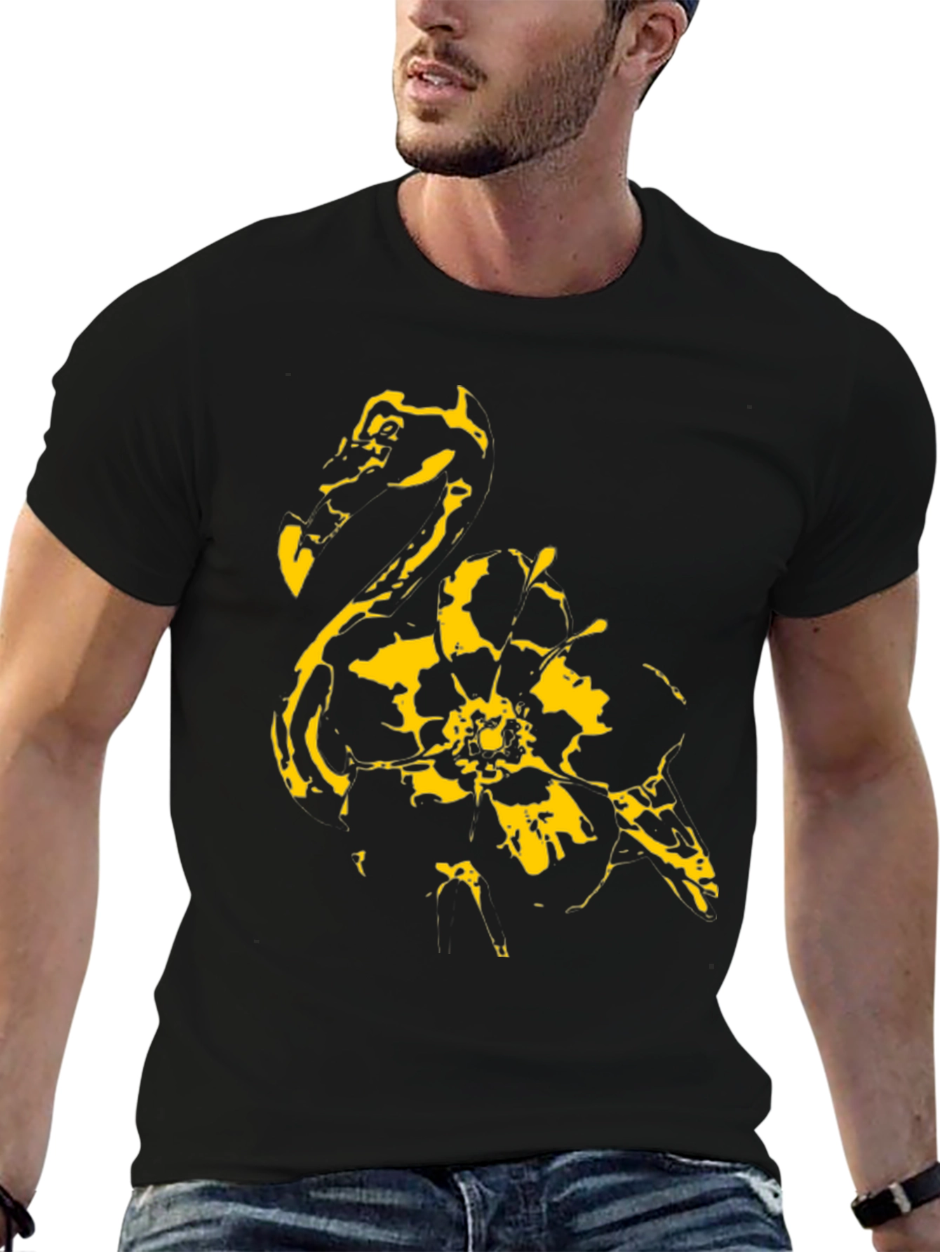 Abstract Flamingo Graphic Black T-Shirt