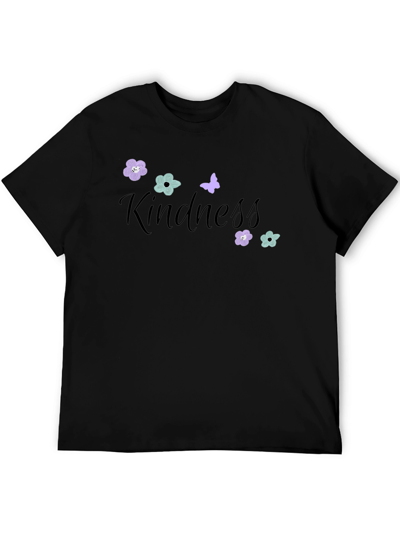 Kindness Flower & Butterfly Black T-Shirt