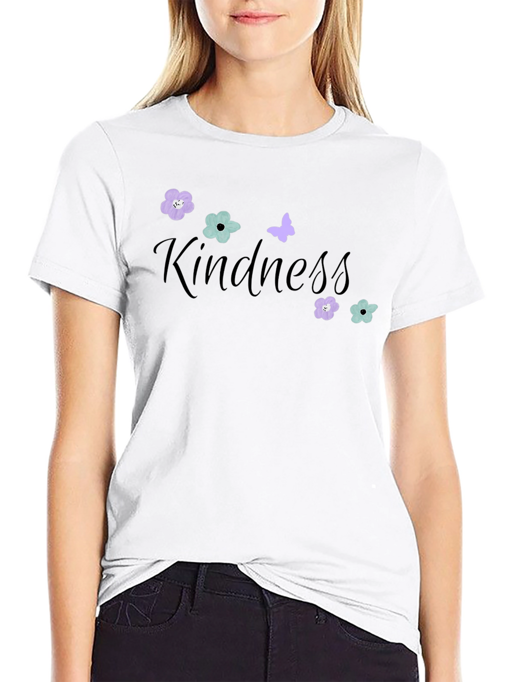 Kindness Flower & Butterfly Black T-Shirt