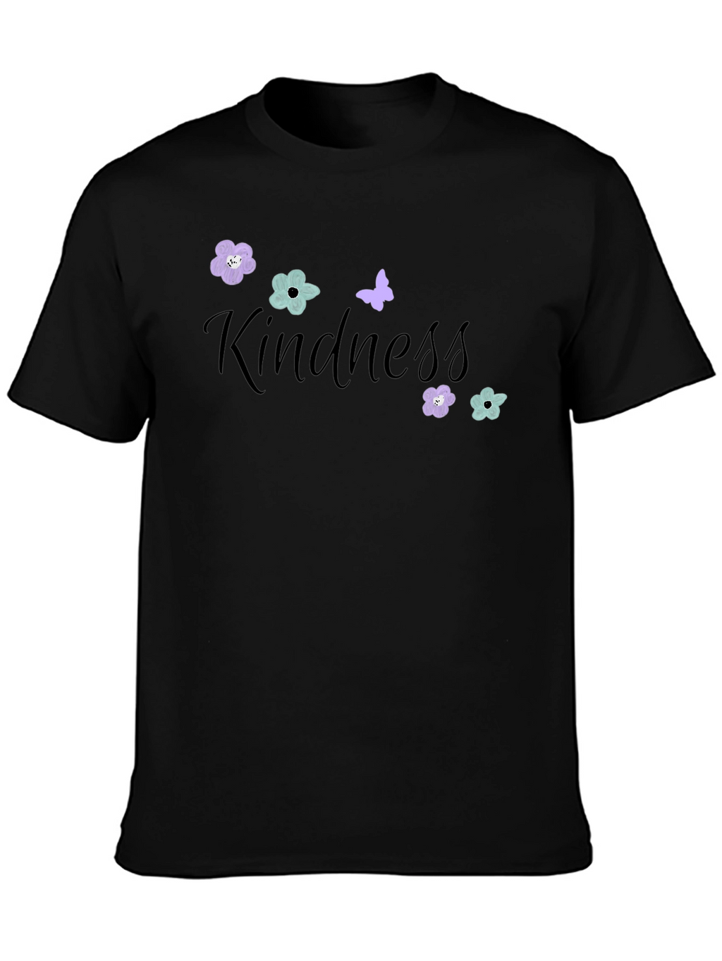 Kindness Flower & Butterfly Black T-Shirt