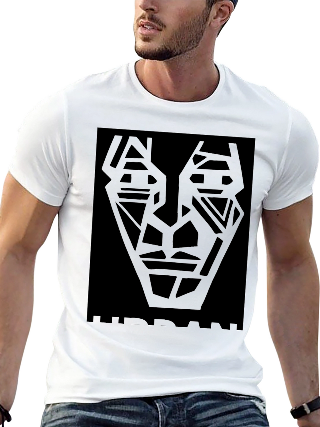Abstract Geometric Face Black T-Shirt