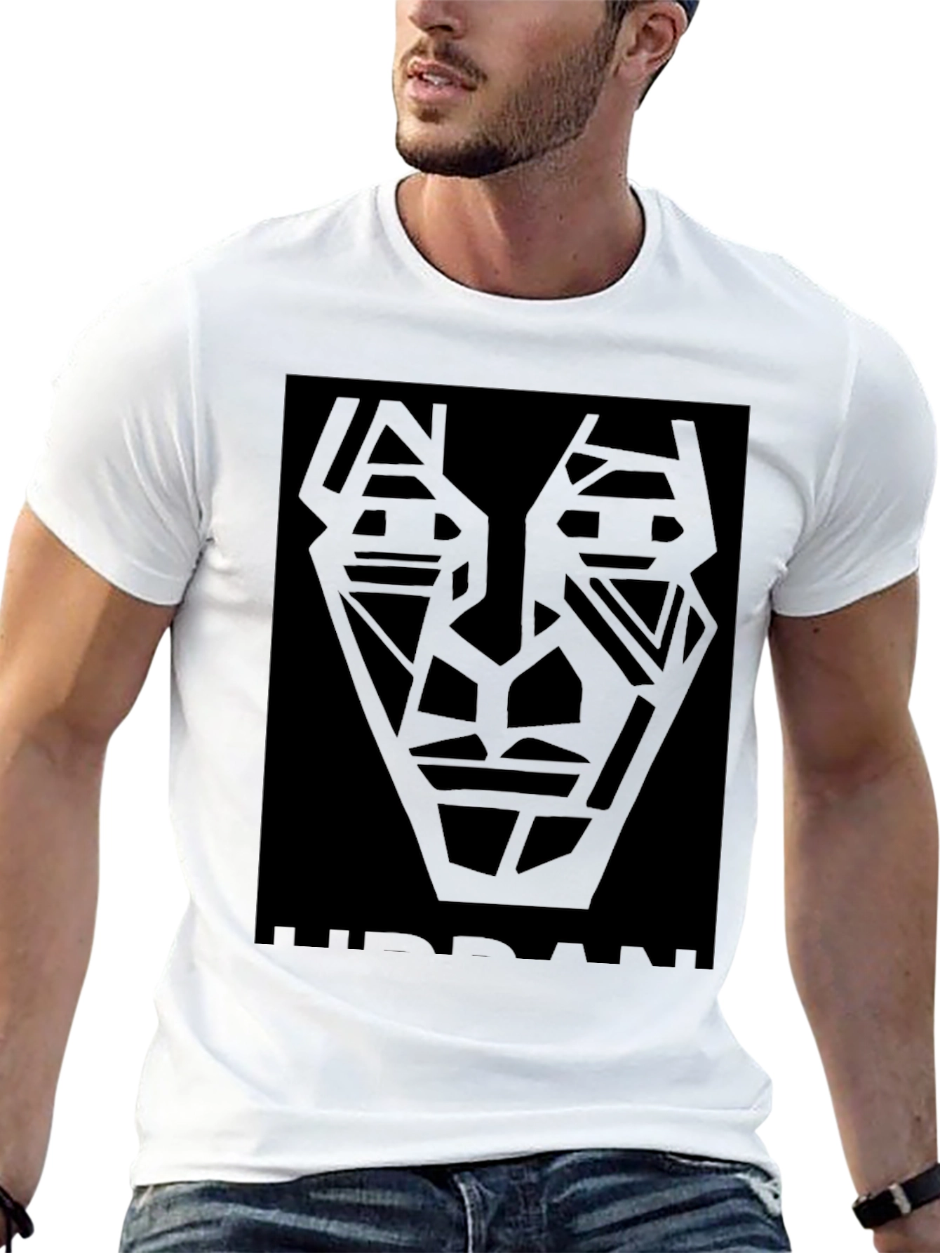 Abstract Geometric Face Black T-Shirt