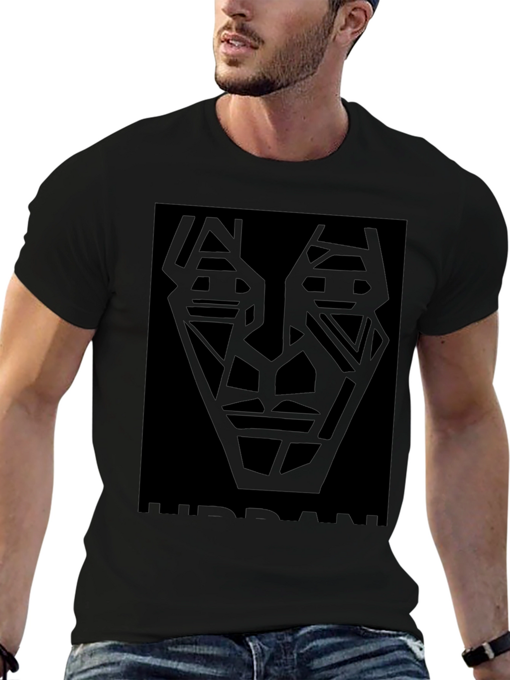 Abstract Geometric Face Black T-Shirt