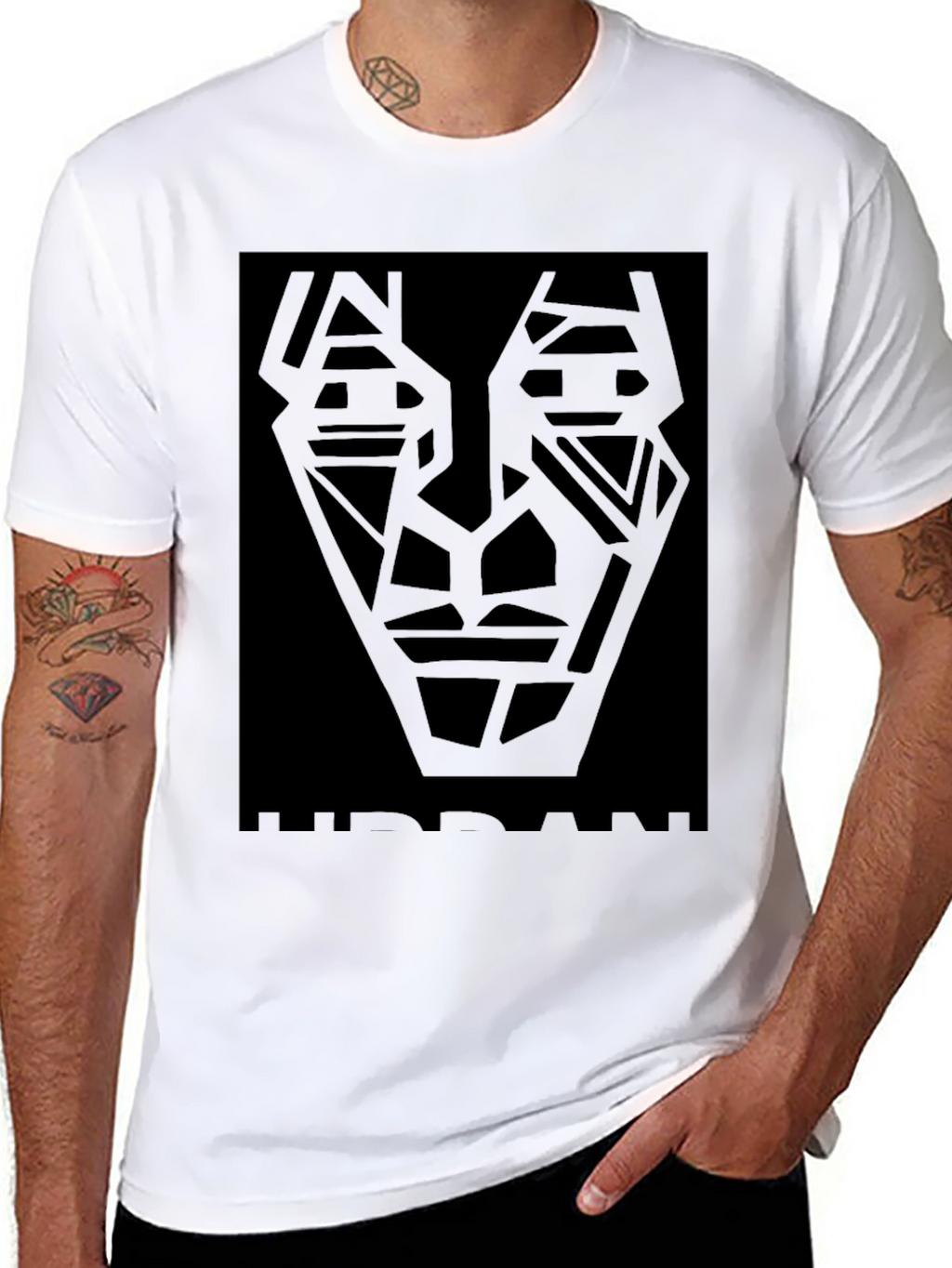 Abstract Geometric Face Black T-Shirt