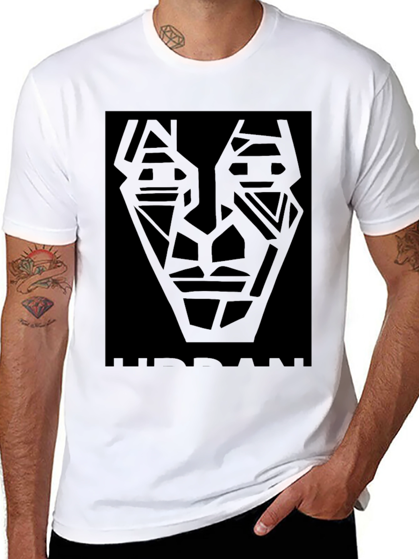 Abstract Geometric Face Black T-Shirt