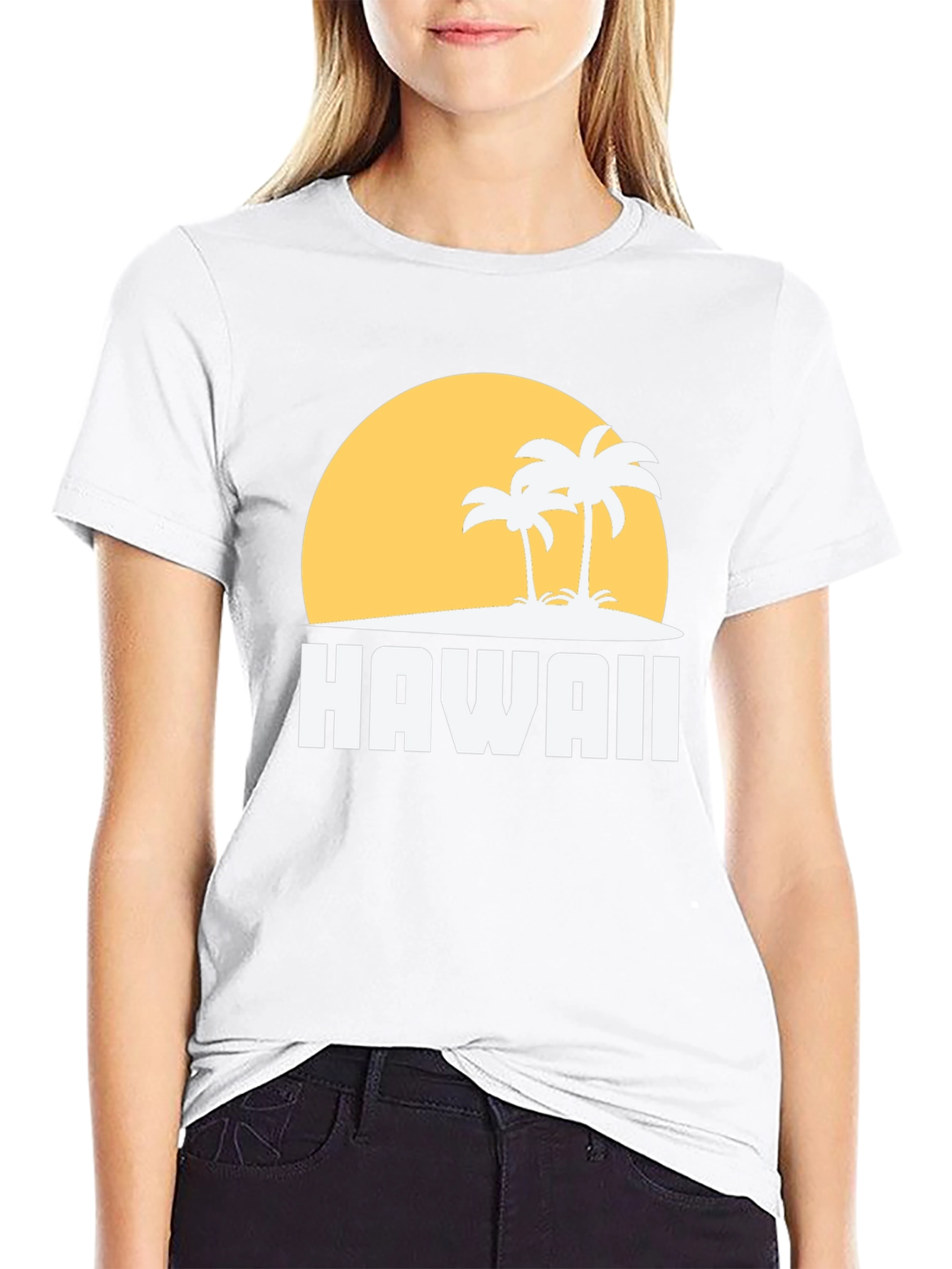 Hawaii Sunset Palm Tree Graphic Tee - Black