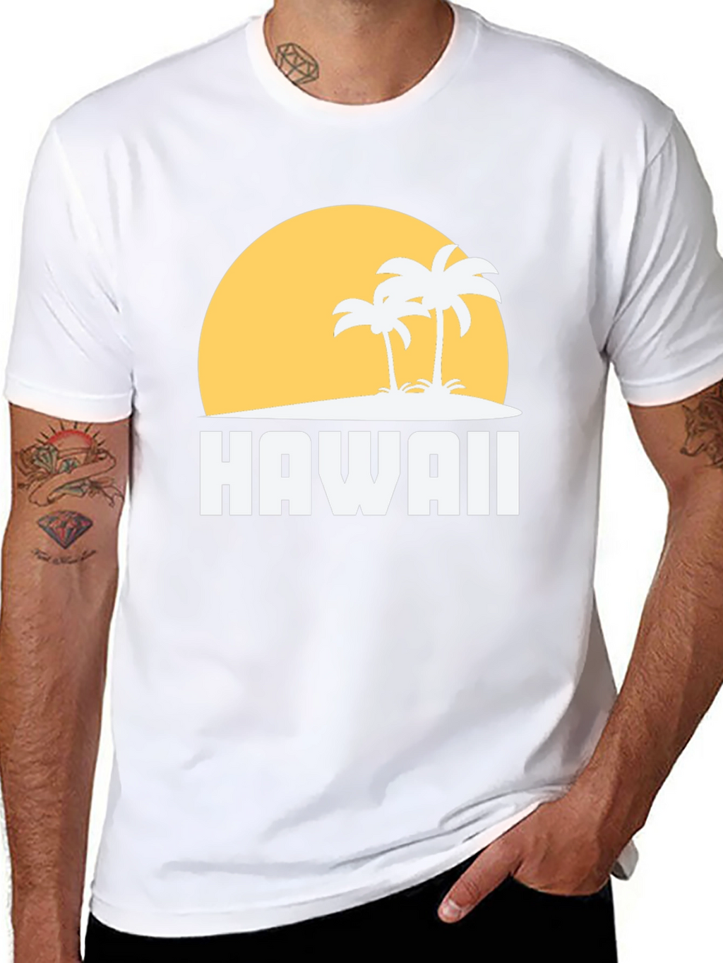 Hawaii Sunset Palm Tree Graphic Tee - Black
