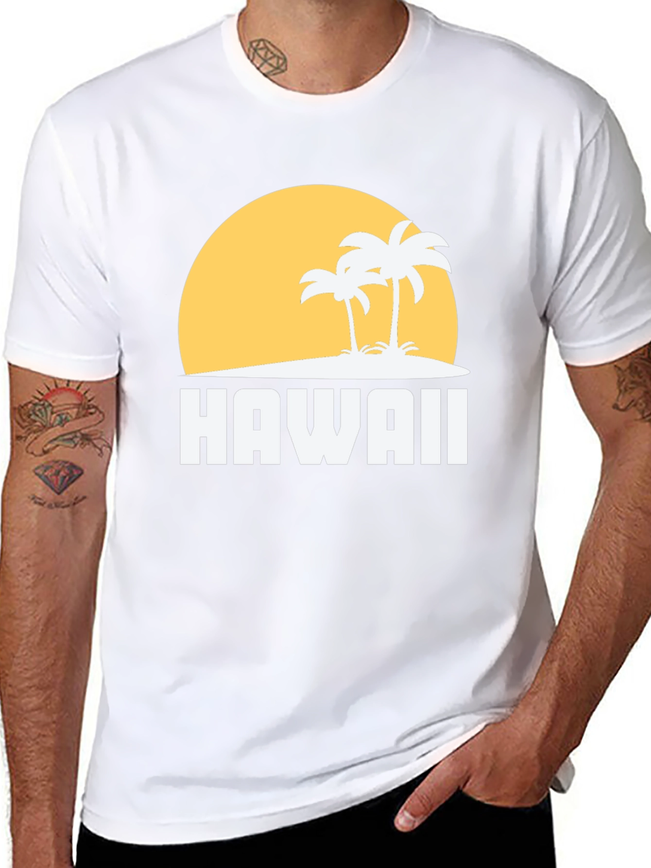 Hawaii Sunset Palm Tree Graphic Tee - Black