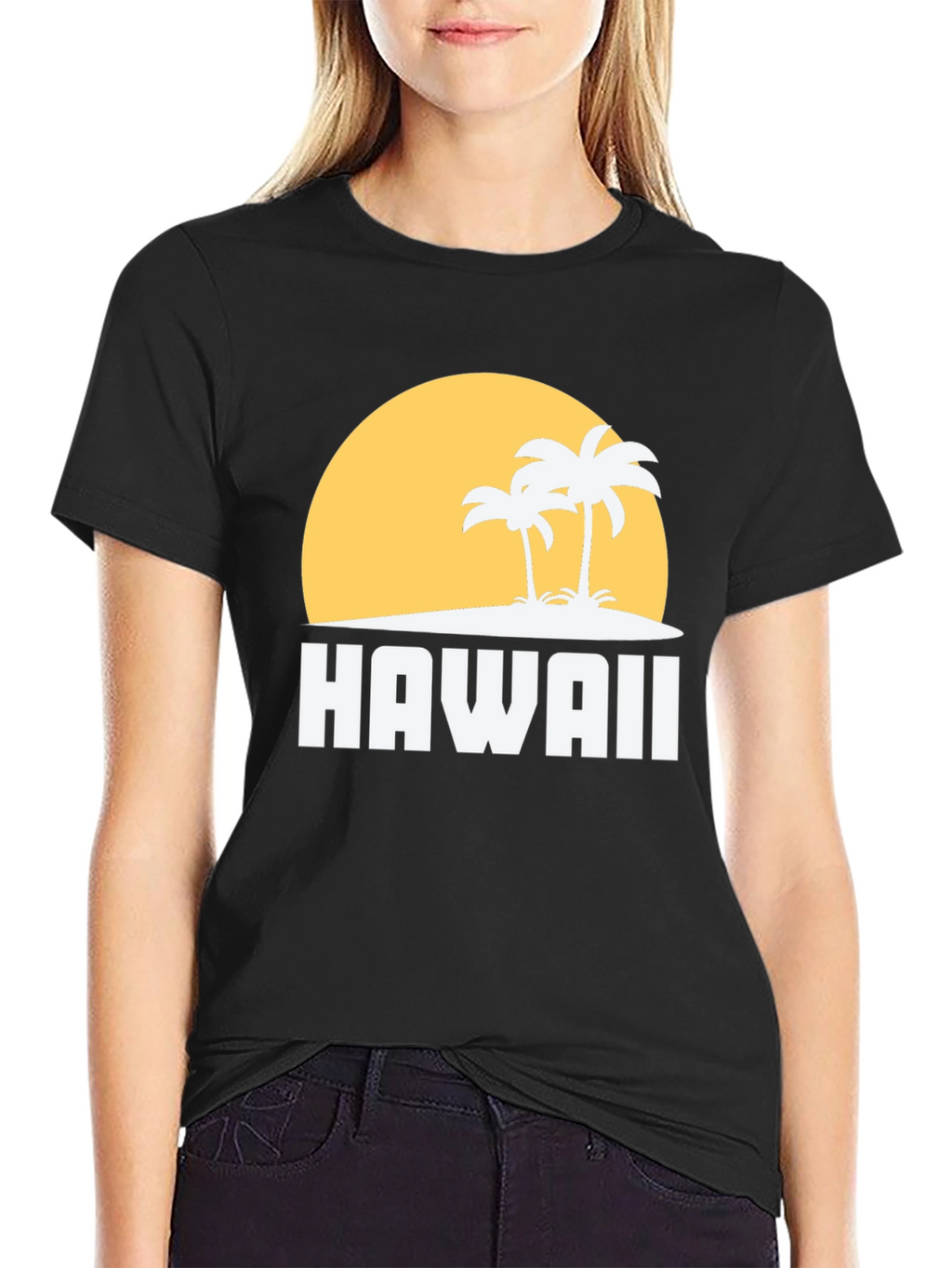 Hawaii Sunset Palm Tree Graphic Tee - Black
