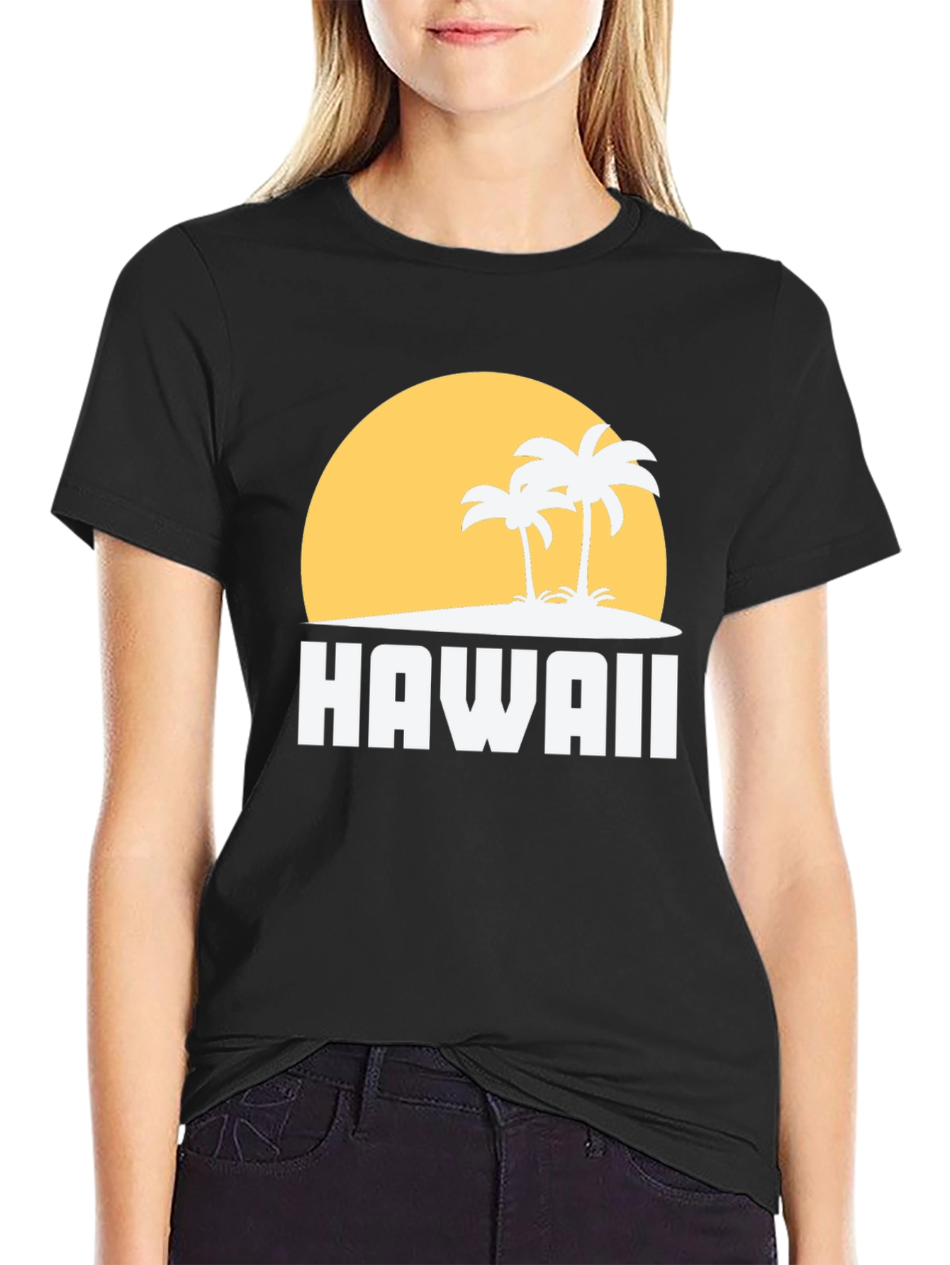 Hawaii Sunset Palm Tree Graphic Tee - Black