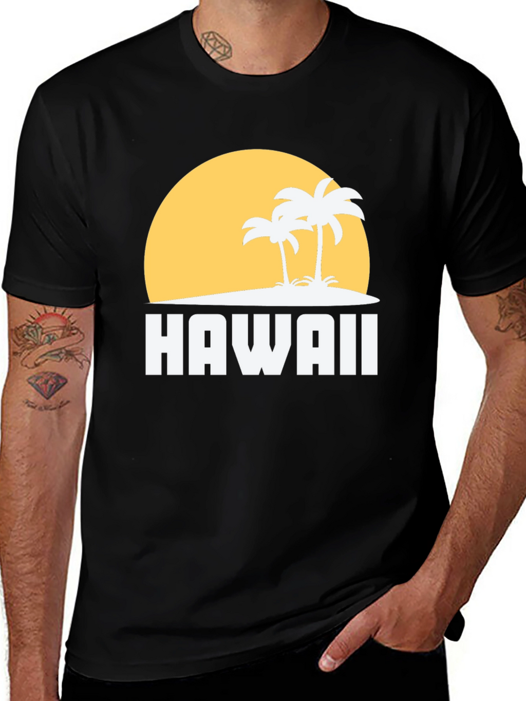 Hawaii Sunset Palm Tree Graphic Tee - Black