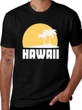Hawaii Sunset Palm Tree Graphic Tee - Black