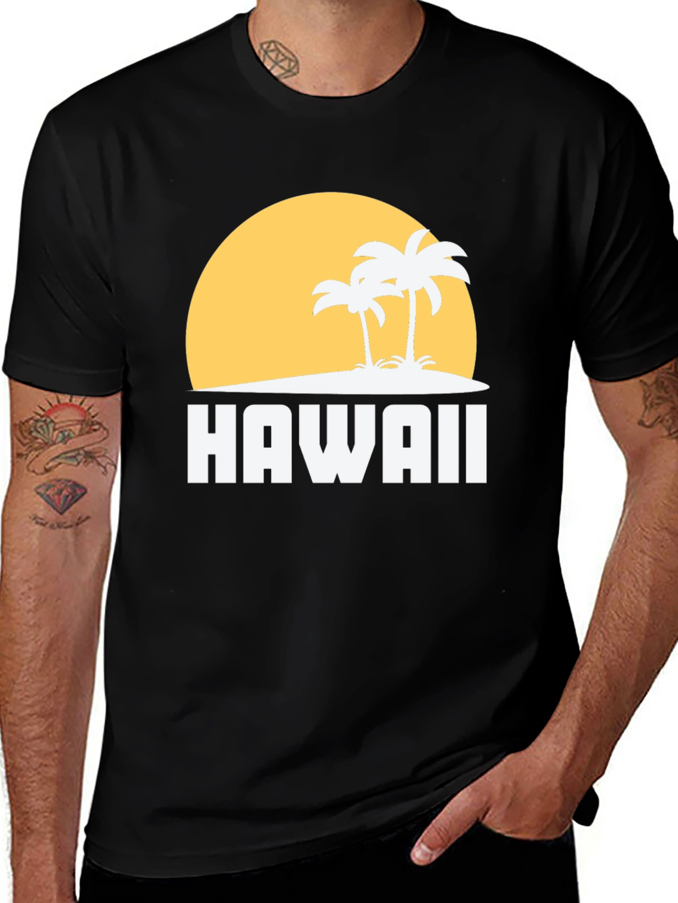 Hawaii Sunset Palm Tree Graphic Tee - Black