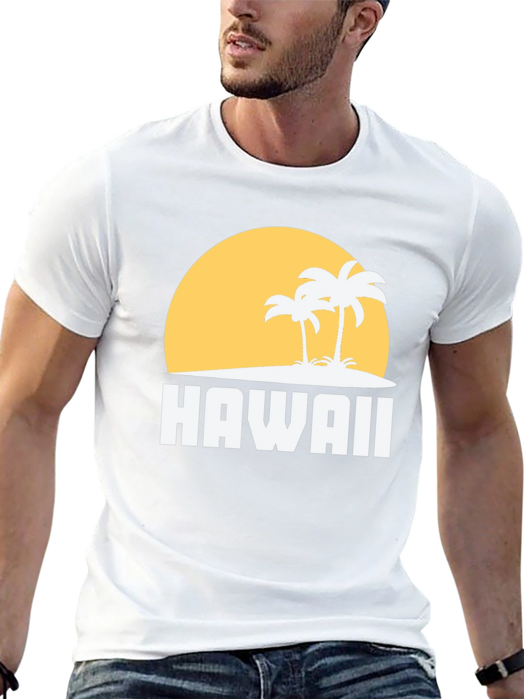 Hawaii Sunset Palm Tree Graphic Tee - Black