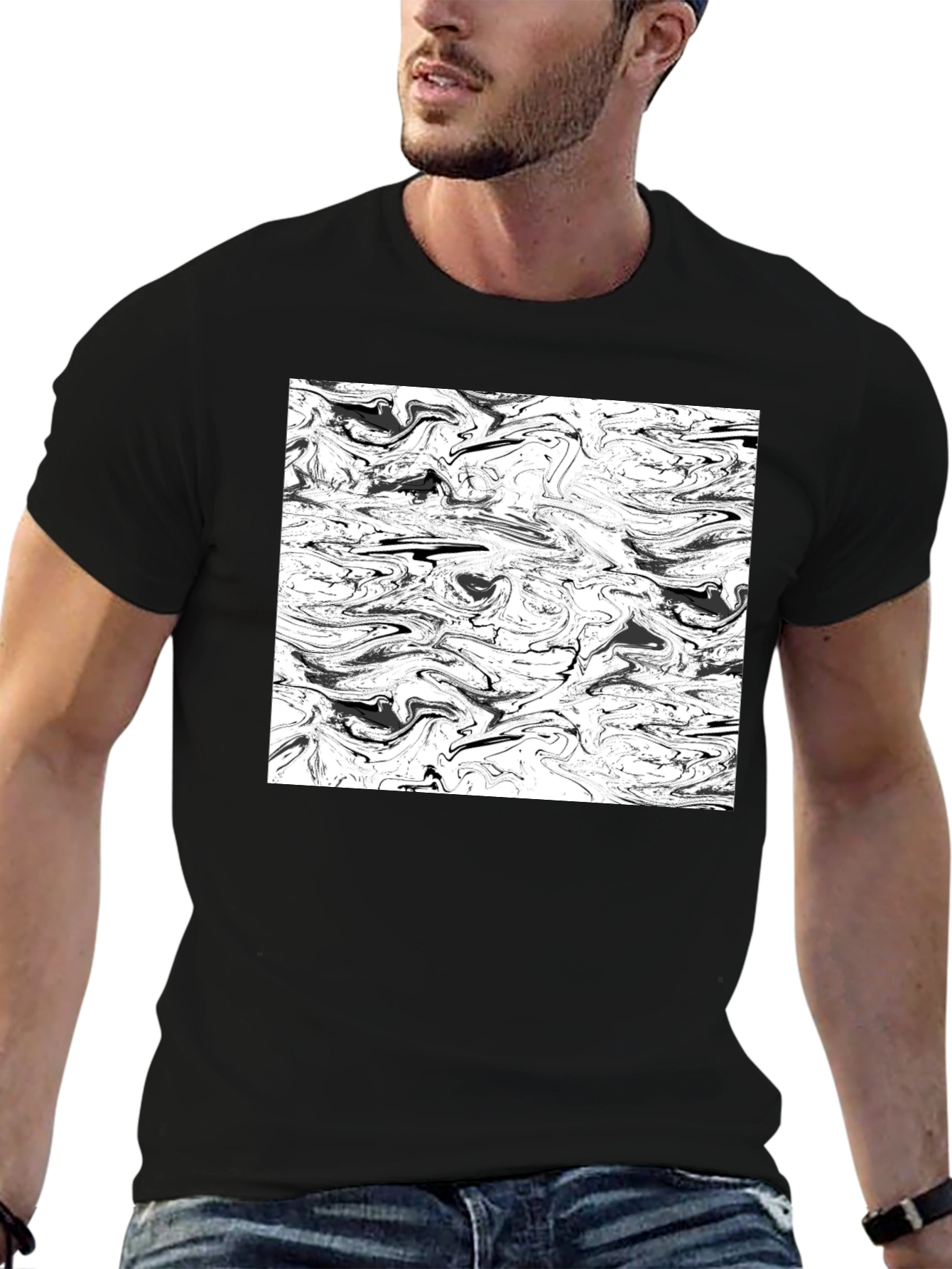 Abstract Black & White Swirl Graphic Tee