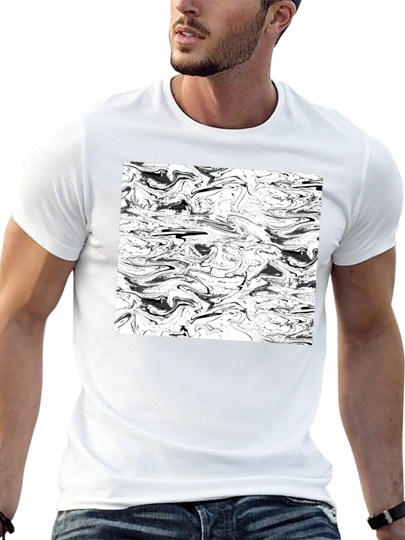 Abstract Black & White Swirl Graphic Tee