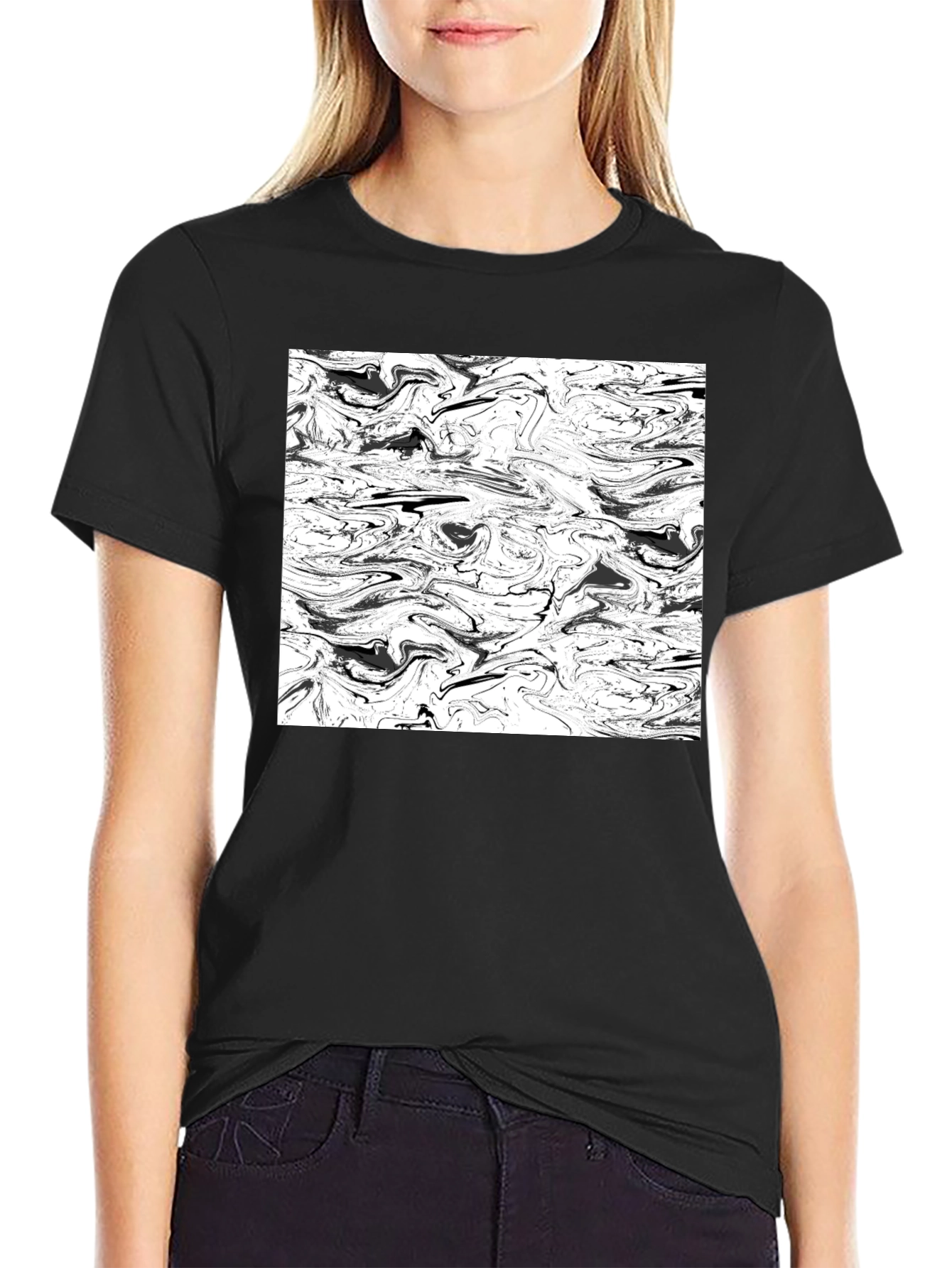 Abstract Black & White Swirl Graphic Tee