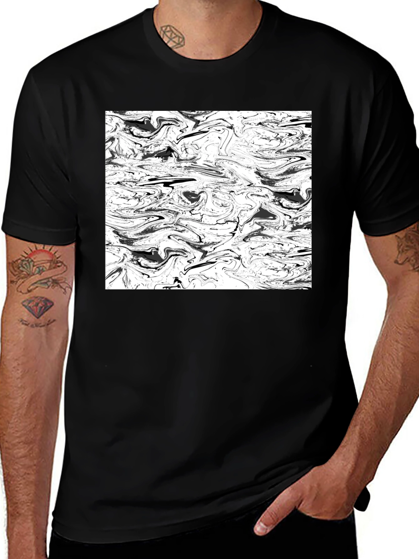 Abstract Black & White Swirl Graphic Tee