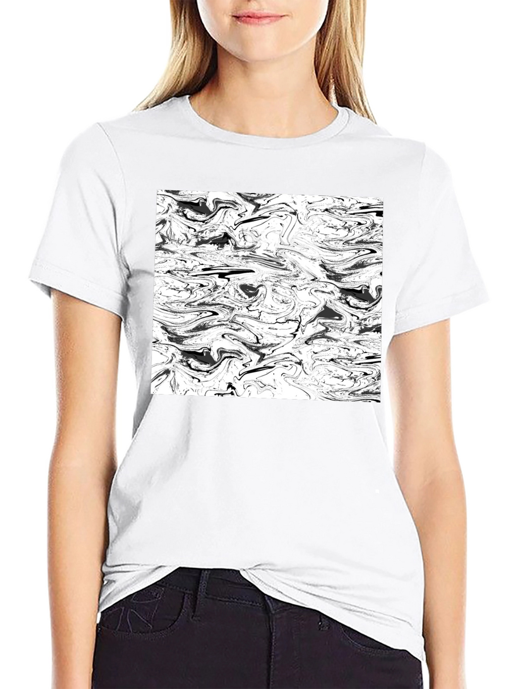 Abstract Black & White Swirl Graphic Tee