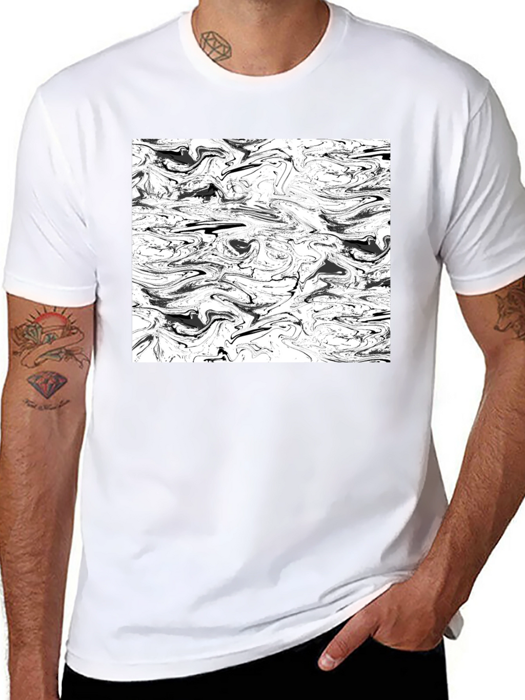 Abstract Black & White Swirl Graphic Tee