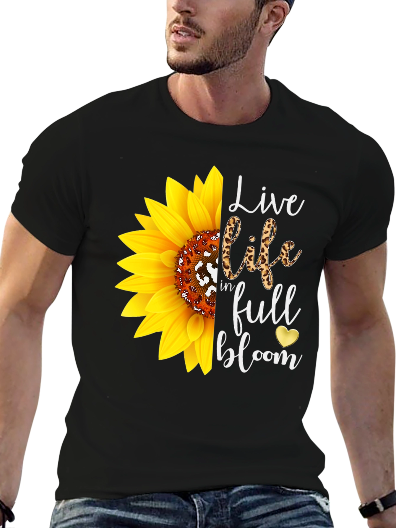 Sunflower Leopard Print T-Shirt - Live Life in Full Bloom