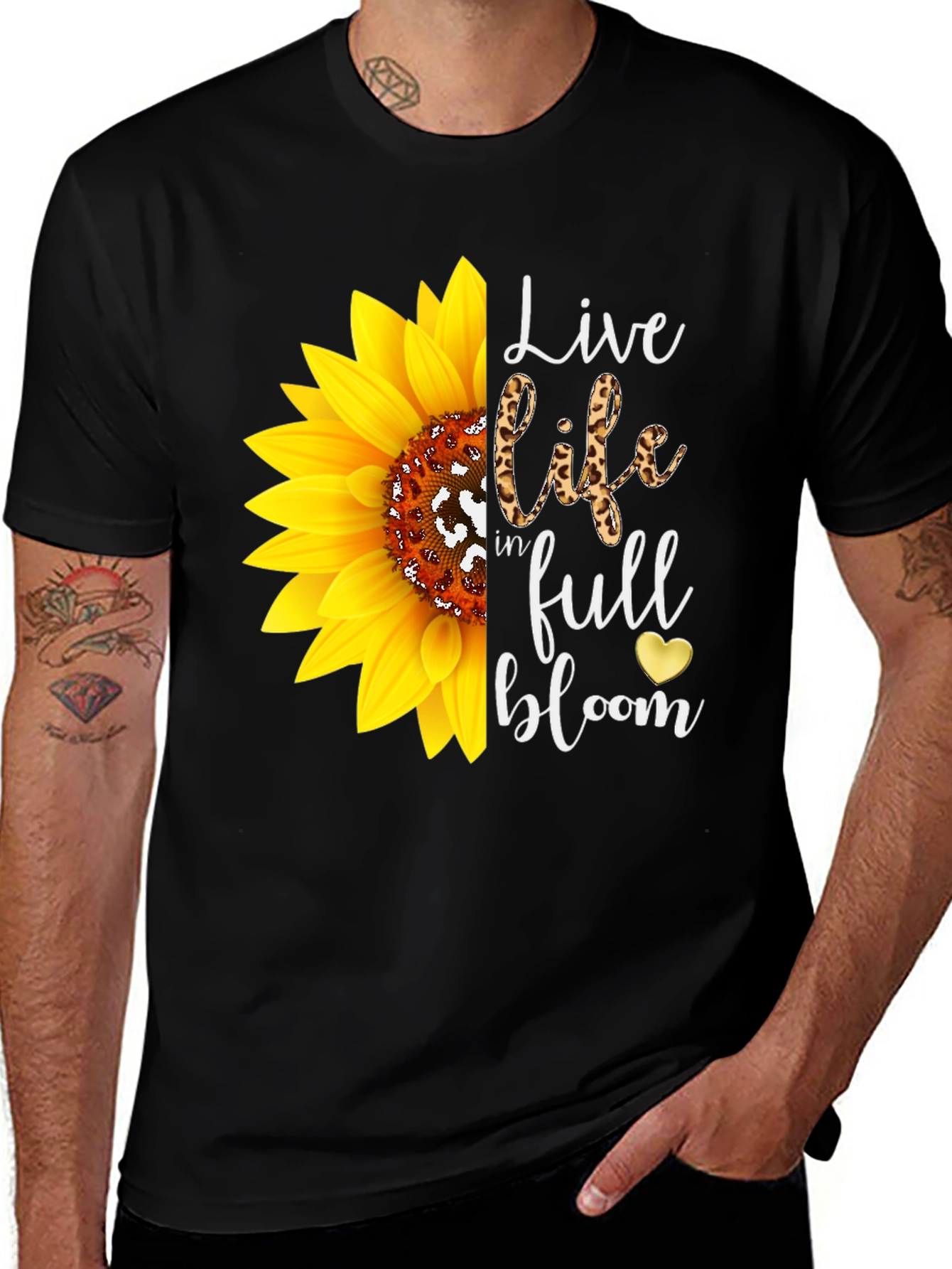 Sunflower Leopard Print T-Shirt - Live Life in Full Bloom
