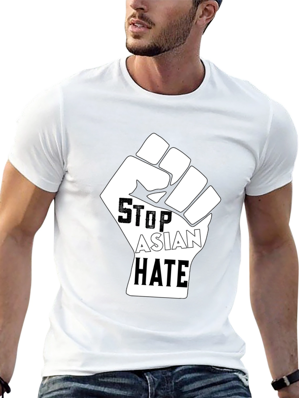 Stop Asian Hate Fist Graphic T-Shirt - Black