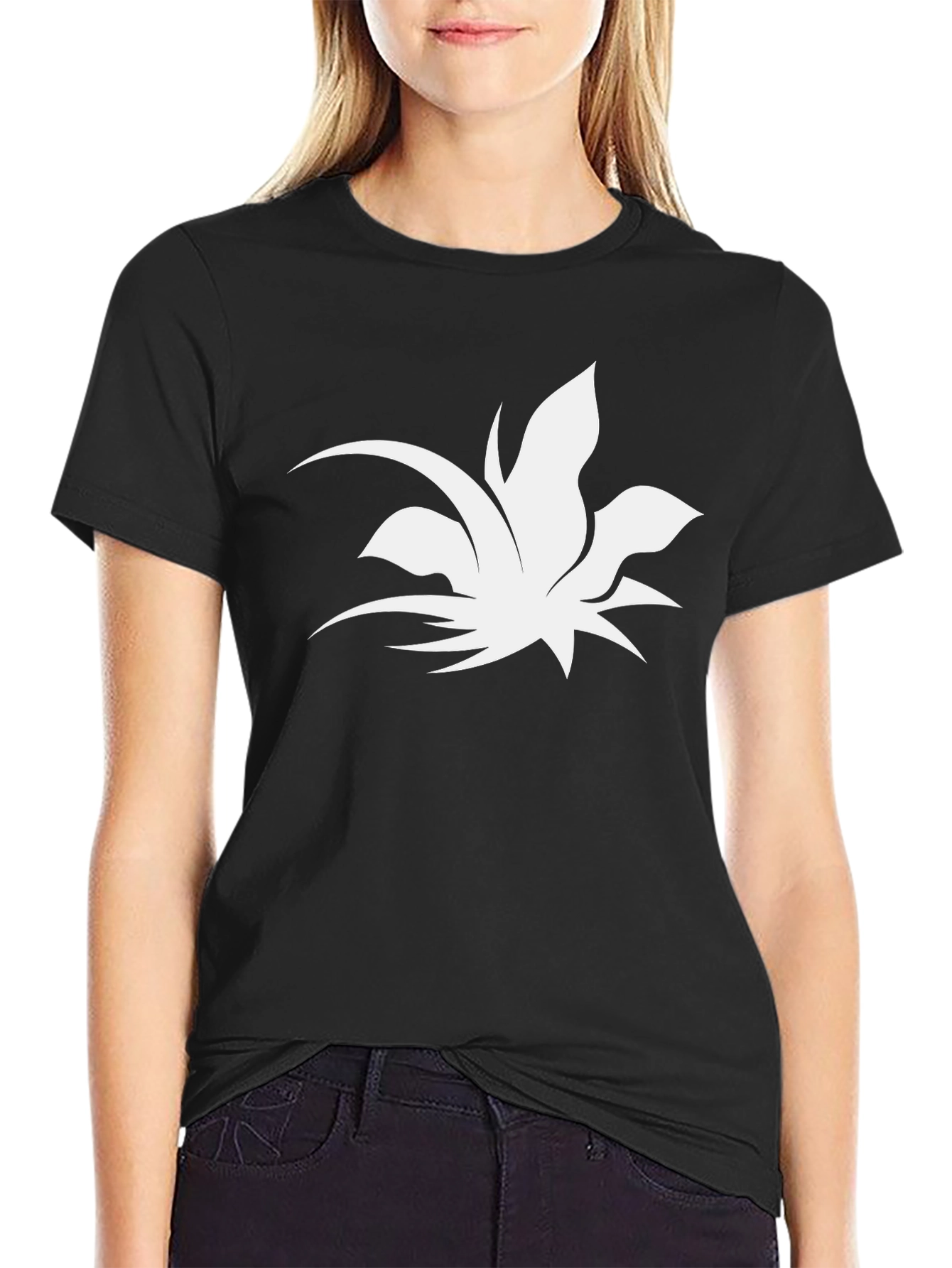 Stylish Black Tee with Abstract Plant Design