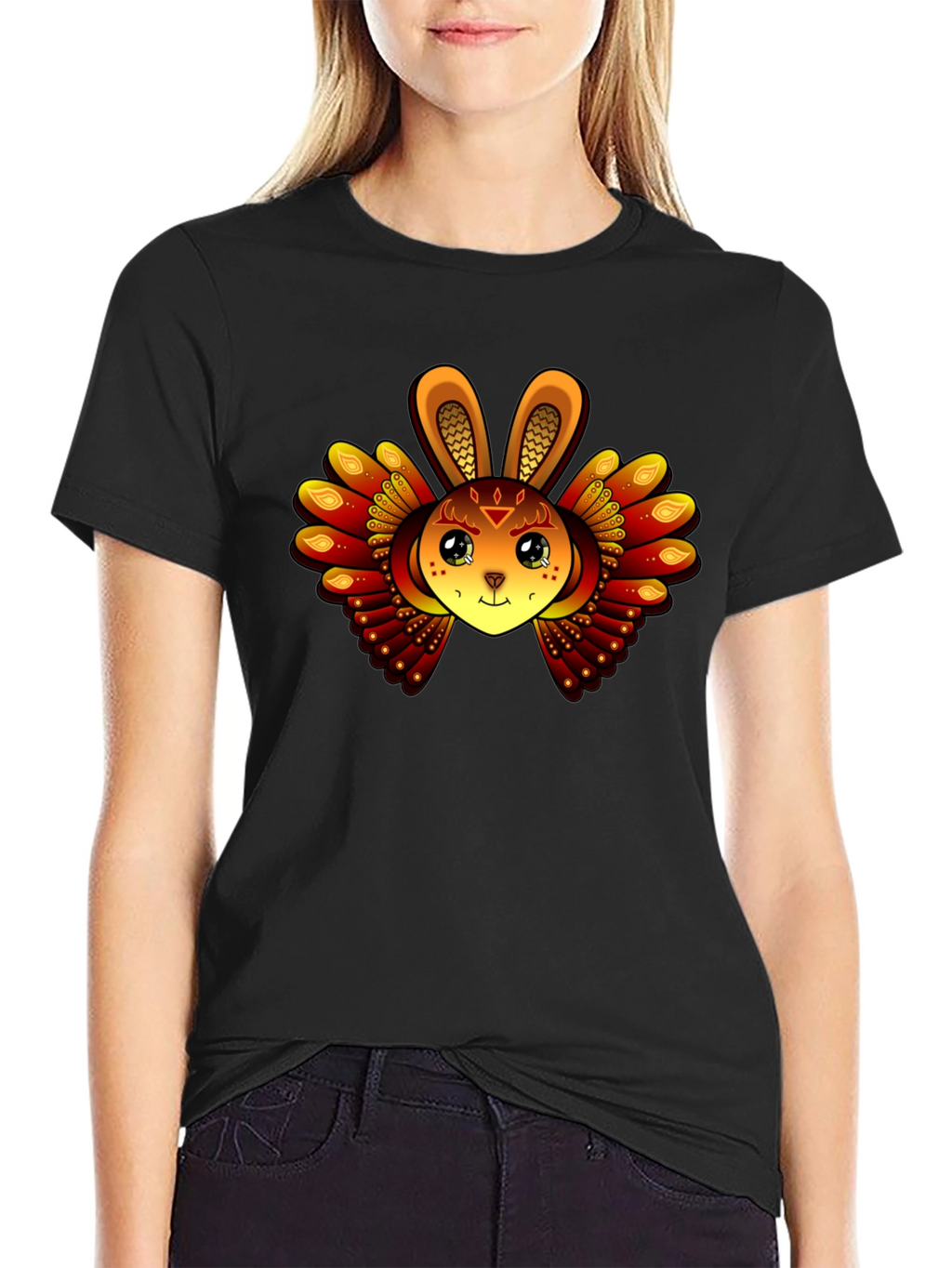 Mystic Rabbit Graphic Tee - Black Cotton Blend