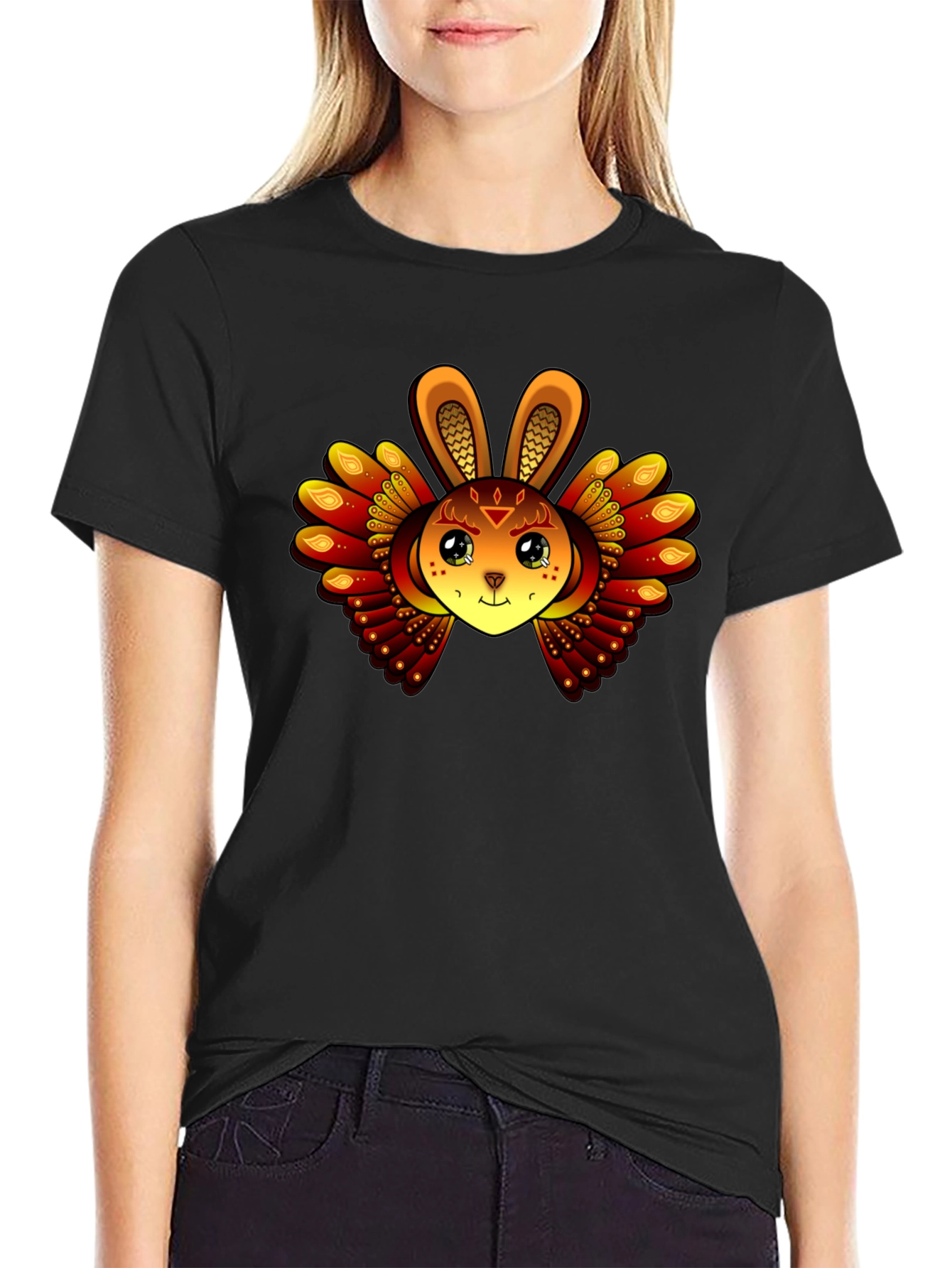 Mystic Rabbit Graphic Tee - Black Cotton Blend