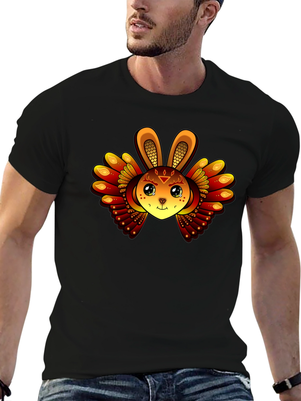Mystic Rabbit Graphic Tee - Black Cotton Blend
