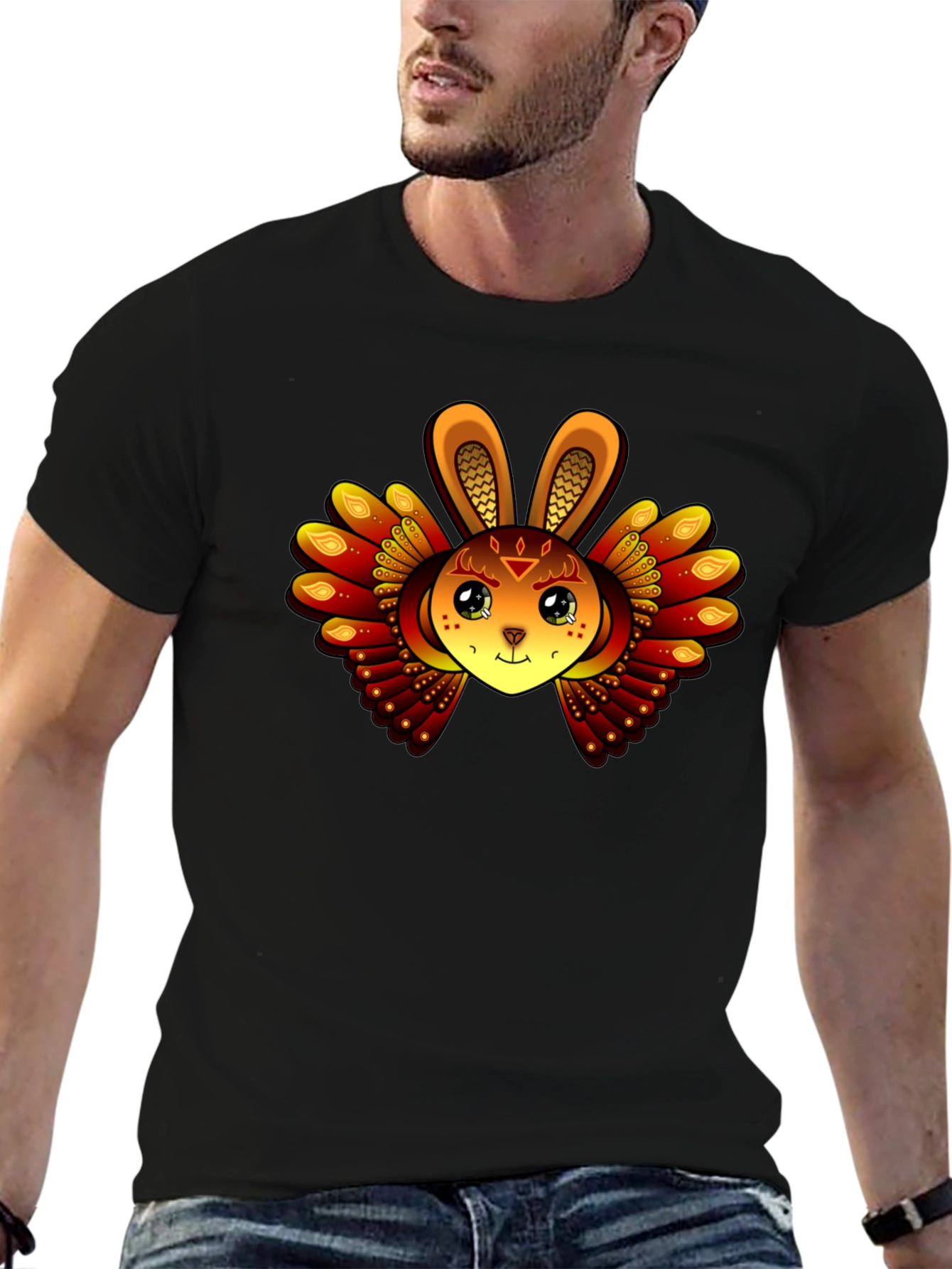 Mystic Rabbit Graphic Tee - Black Cotton Blend