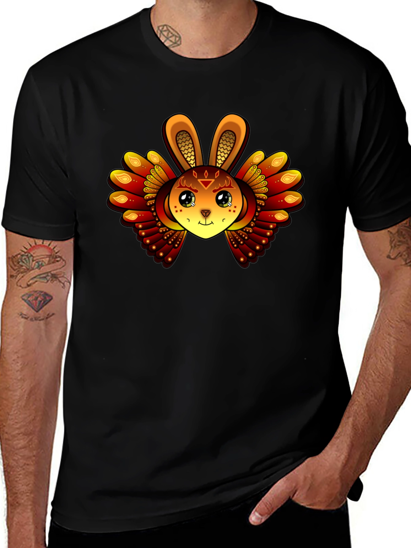 Mystic Rabbit Graphic Tee - Black Cotton Blend