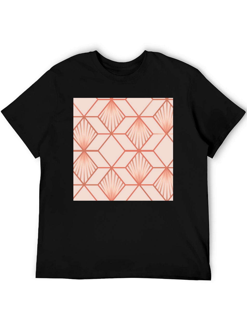 Geometric Fan Pattern Black T-Shirt