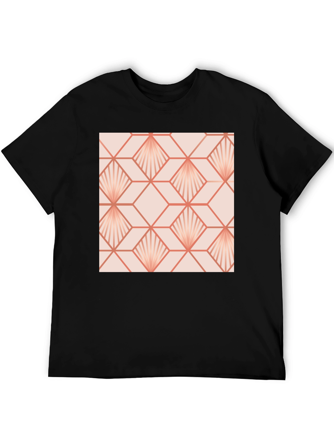 Geometric Fan Pattern Black T-Shirt