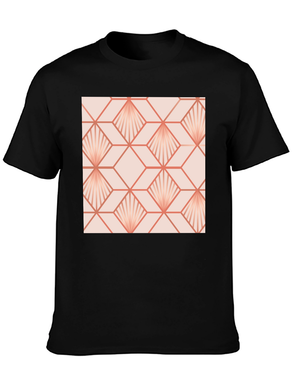 Geometric Fan Pattern Black T-Shirt