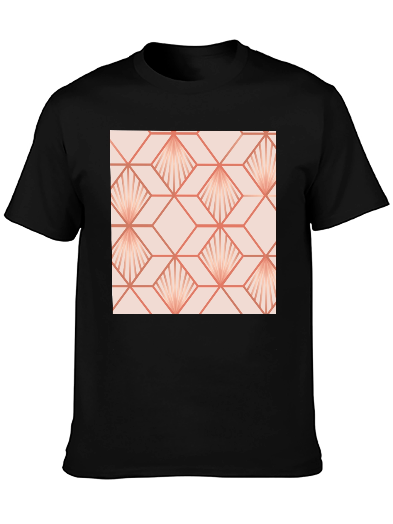 Geometric Fan Pattern Black T-Shirt