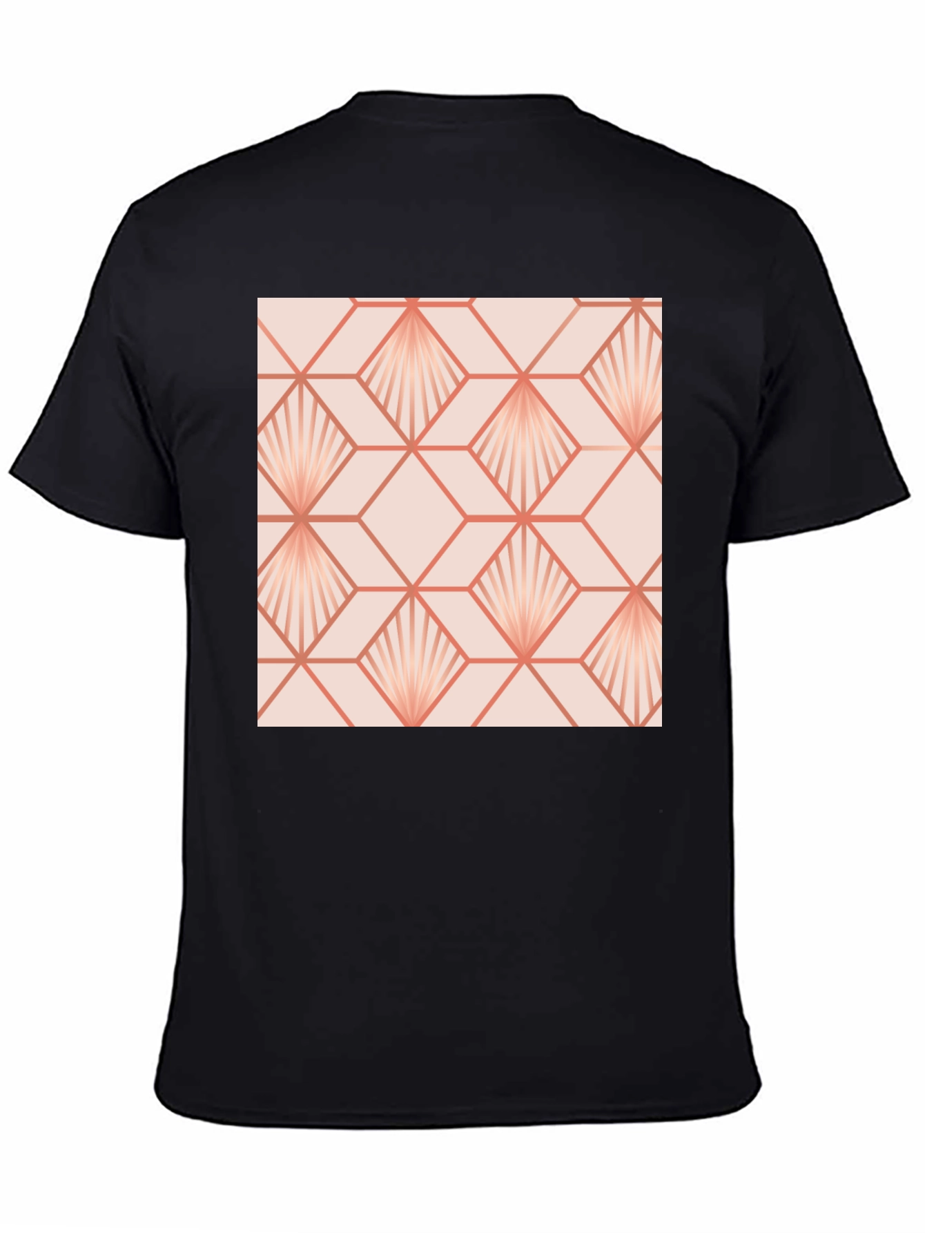 Geometric Fan Pattern Black T-Shirt