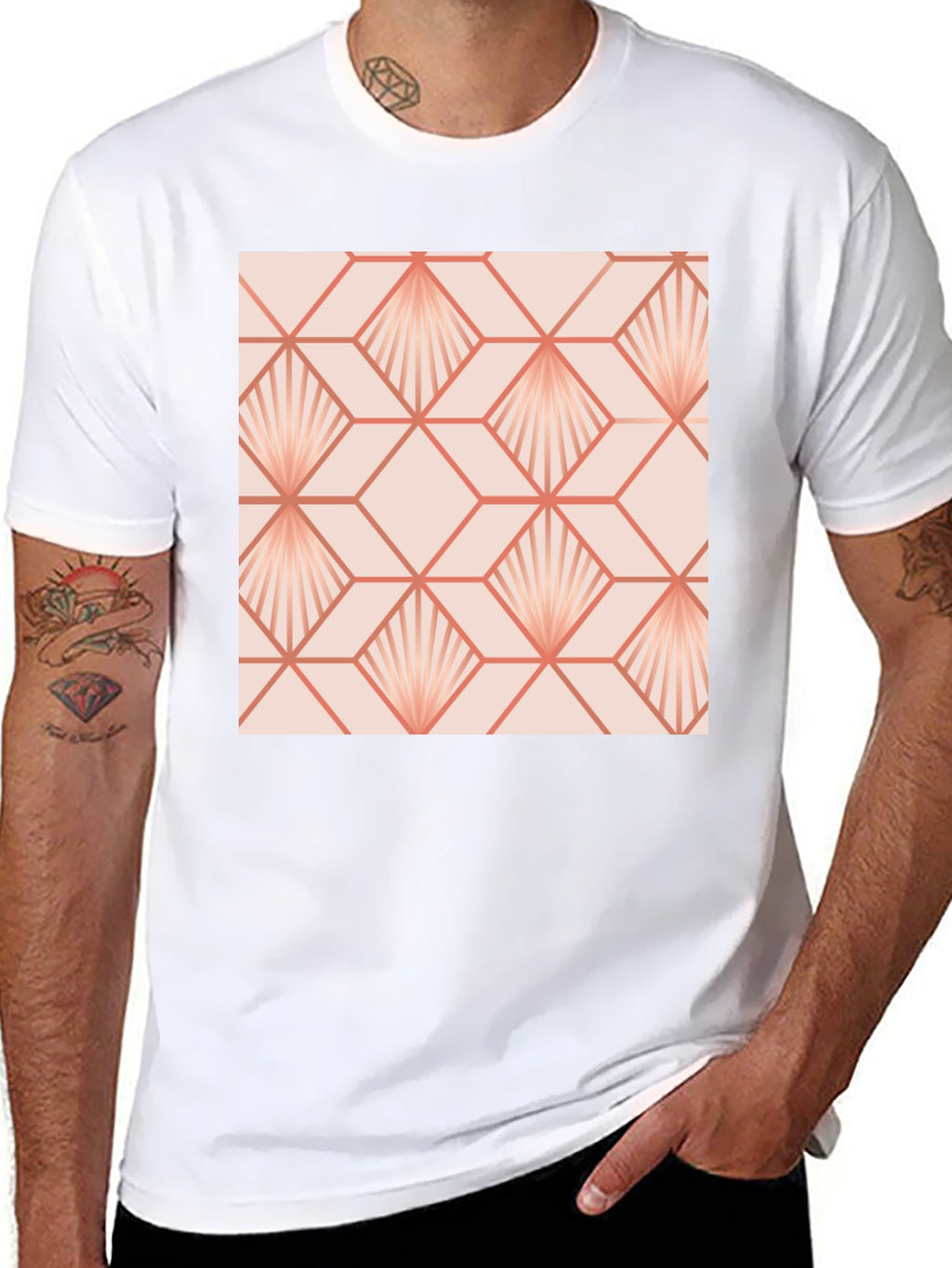 Geometric Fan Pattern Black T-Shirt
