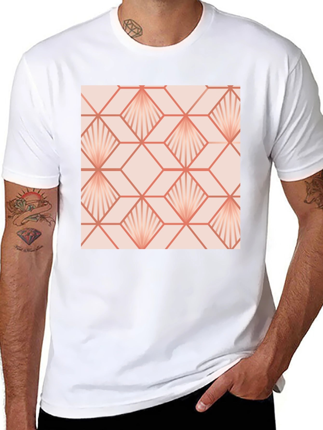 Geometric Fan Pattern Black T-Shirt